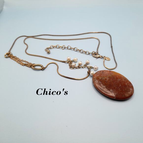 Chico's Long Gemstone Pendant Necklace, Cultured Pearls, 40 Inches - Picture 1 of 8